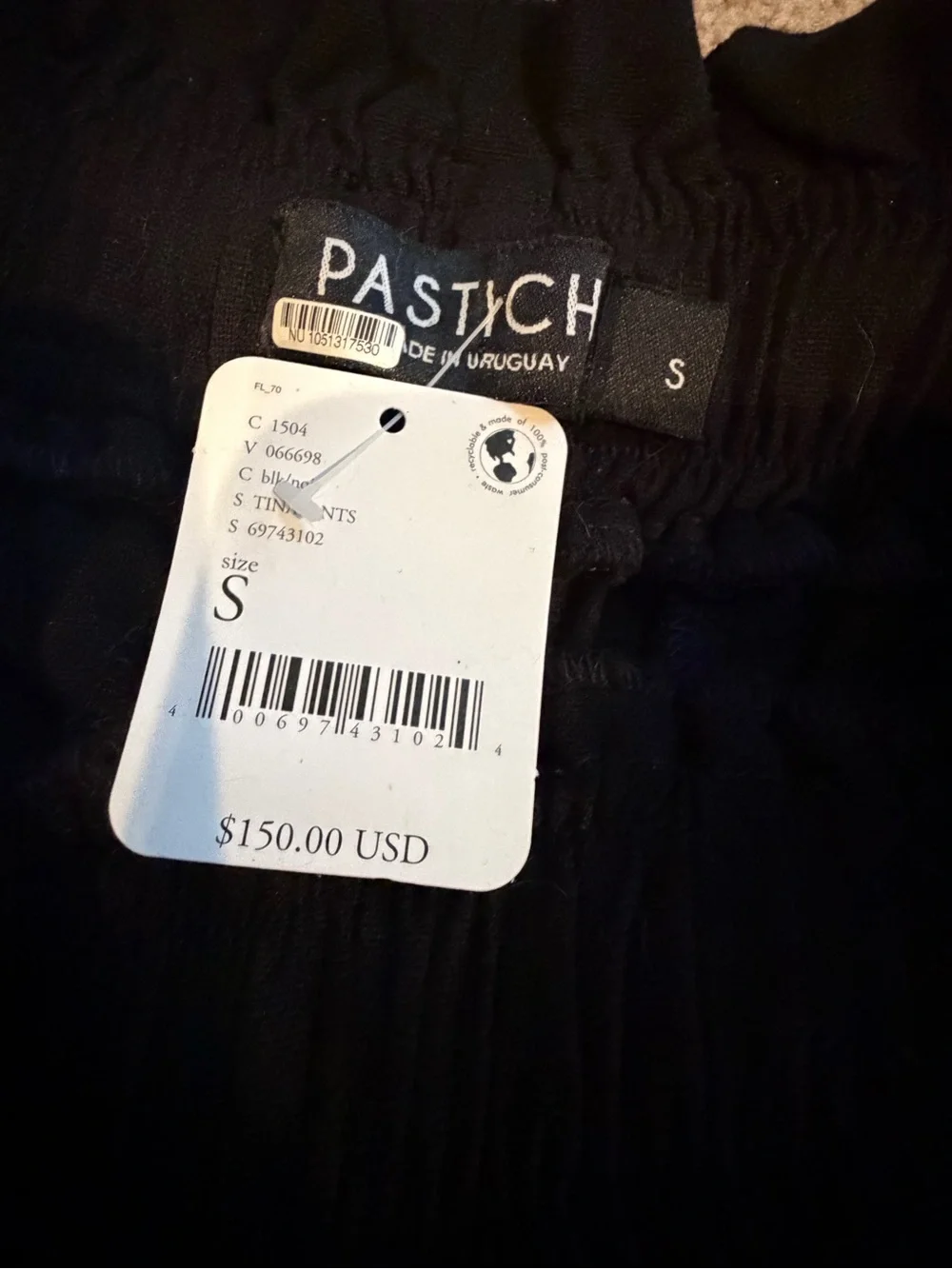 NWT new small free people pastiche Tina linen pants Black multicolor trim